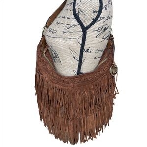 Michael Kors Womens Brown Hippy Leather Designer Handbag / Purse Fringe Zipper